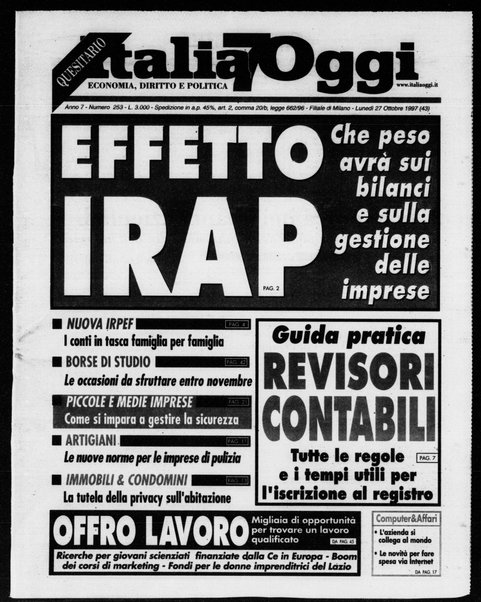 Italia oggi : quotidiano di economia finanza e politica